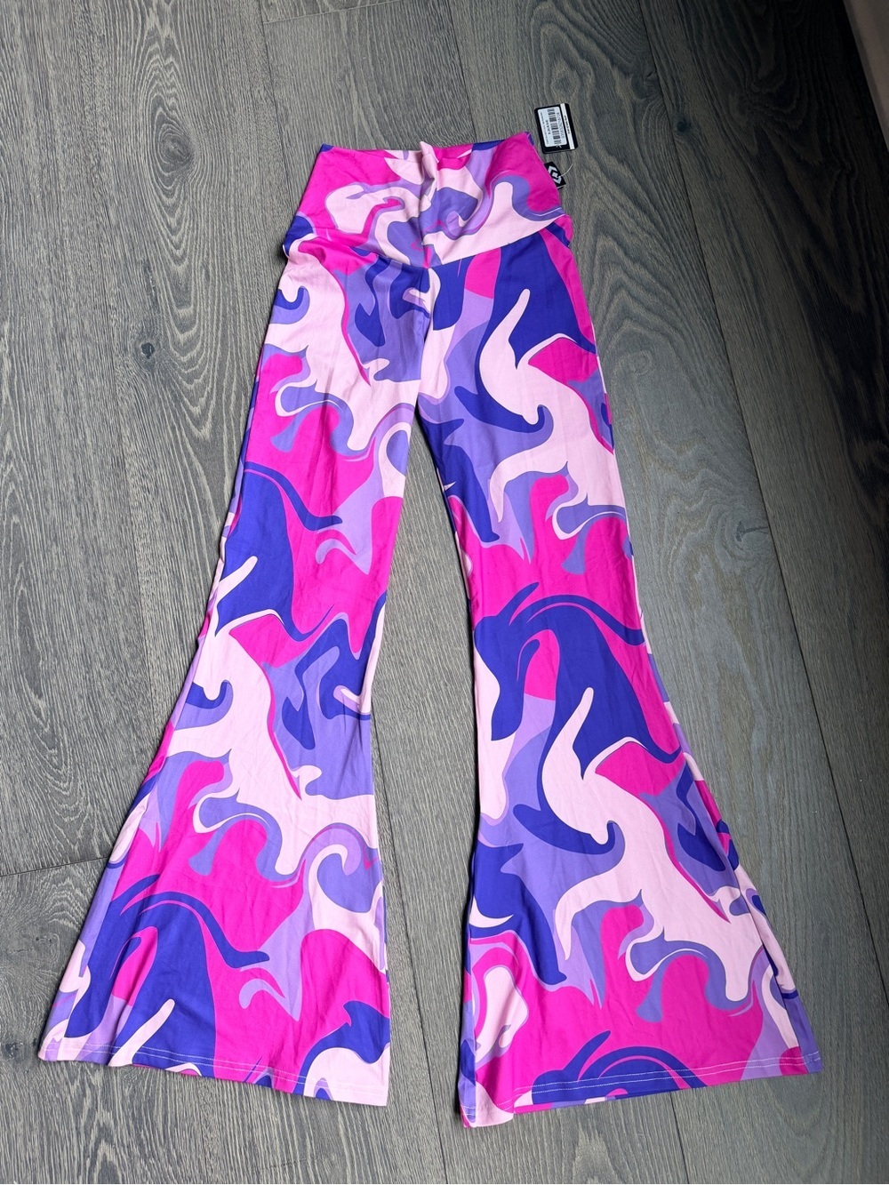 Exotica Liquid Camo Soft to Touch High Waisted Bells Flare Pant Size Small